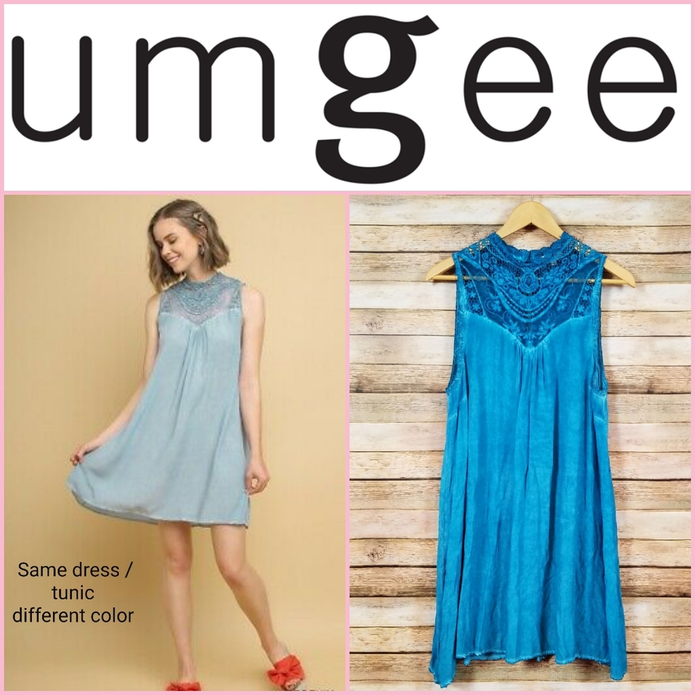 Umgee Mineral Wash Lace Yoke Dress / Tunic